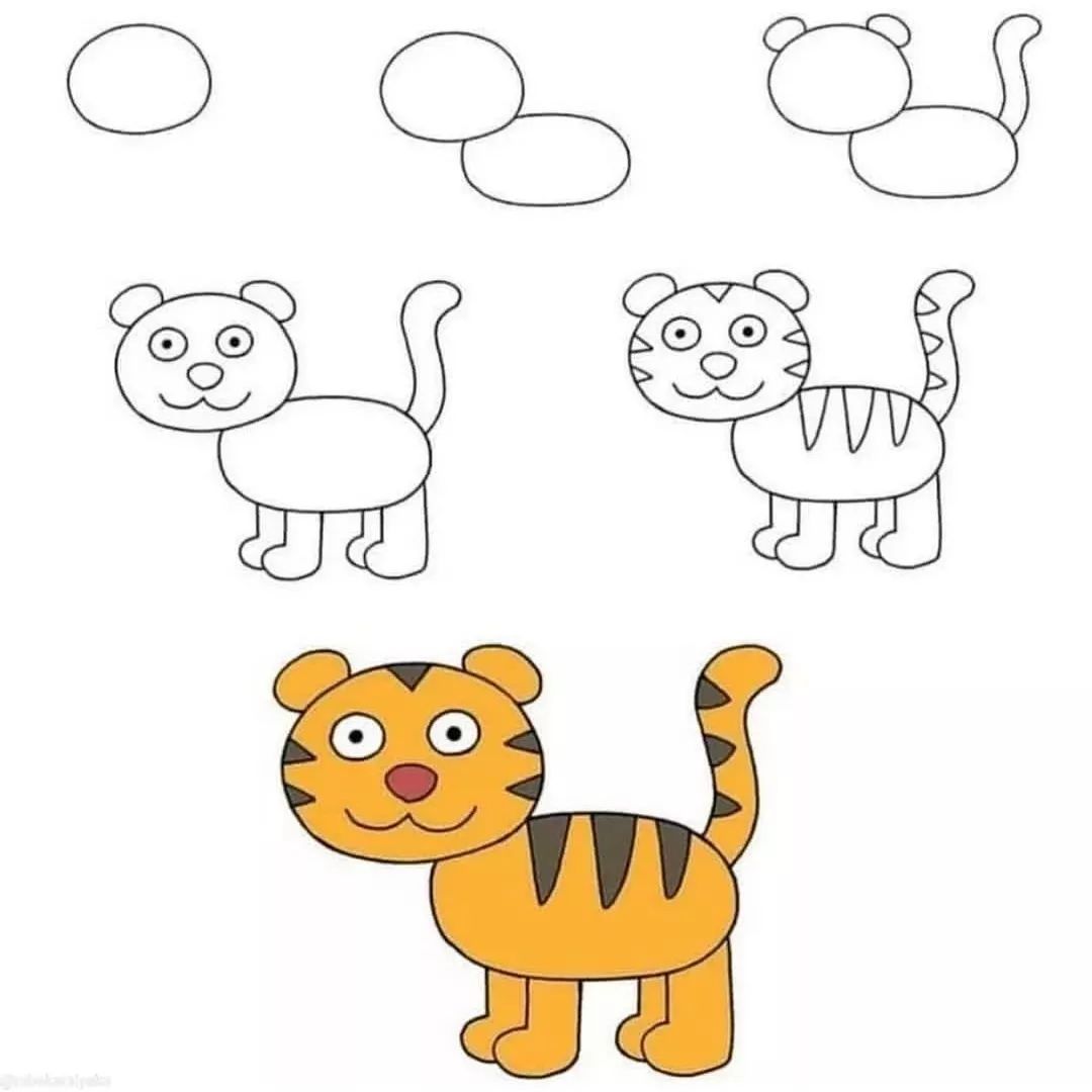 نقاشی مرحله‌ای ببر — پیش دبستانی باهوشک