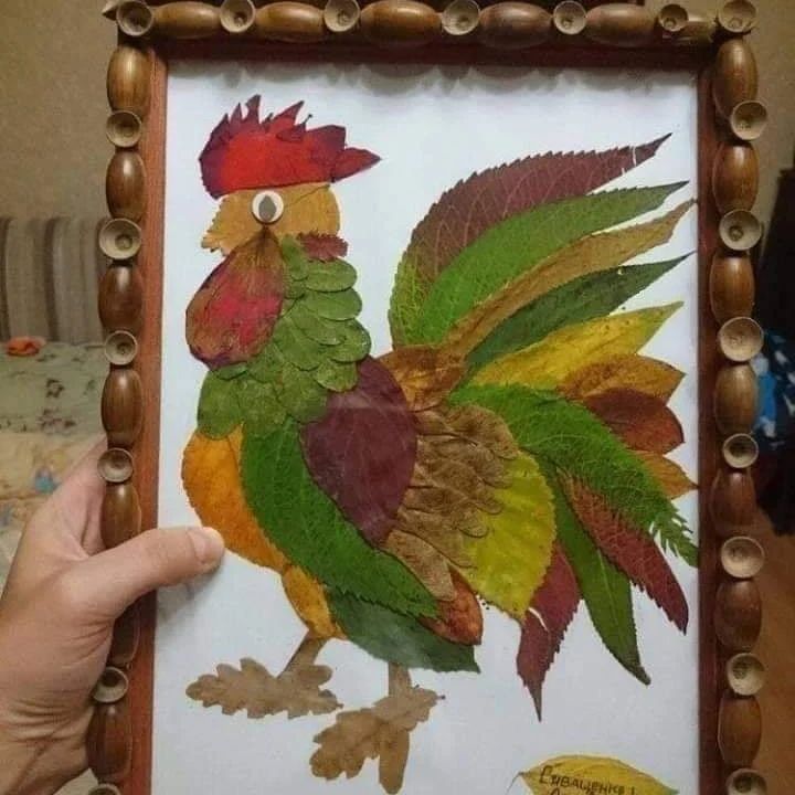 کاردستی جالب خروس با برگ درخت — کاردستی باهوشک