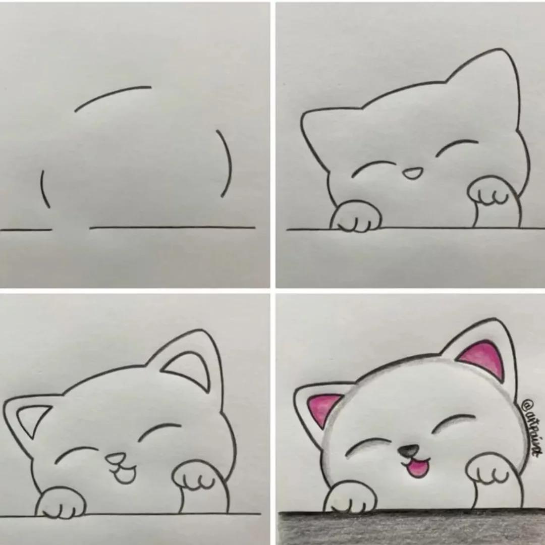 نقاشی گربه کیوت