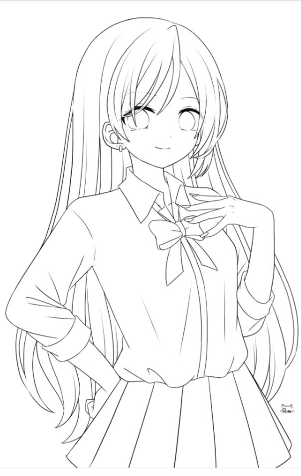 نقاشی دختر انیمه ای با لباس مدرسه