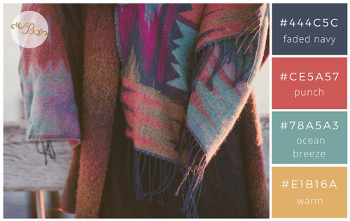 ترکیب رنگهای آبی، قرمز و نارنجی 